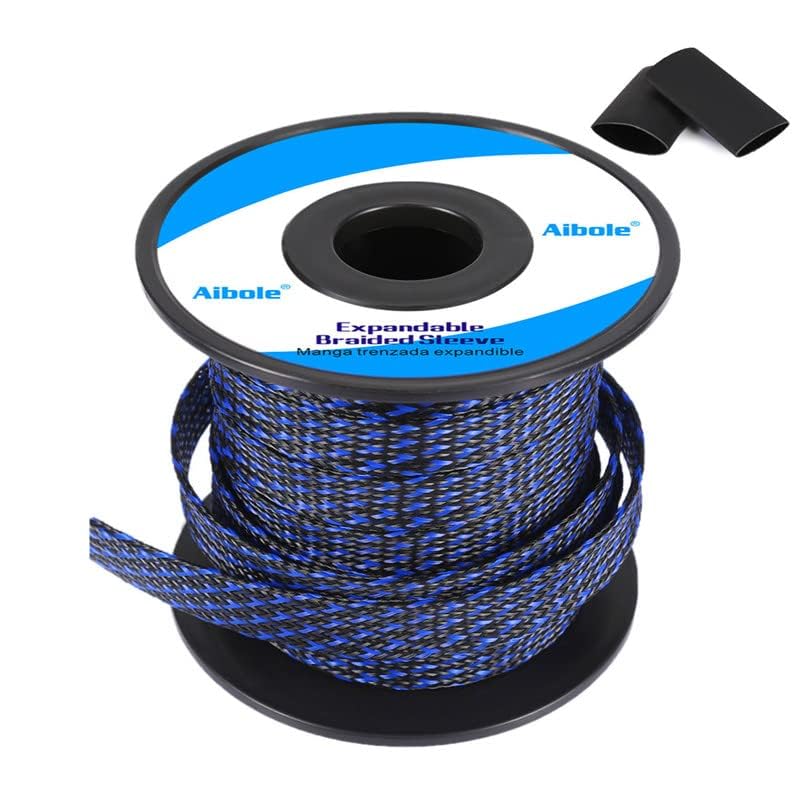 Aibole 100Ft-3/8inch PET Expandable Braided Wire Sleeving,Wire Loom Cable Sleeve for TV,Computer,Home Theater,Automotive,Home Industrial,Electrical Wires,Chemical,Protect Cat from Chewing Cords,BlackBlue - Image 2